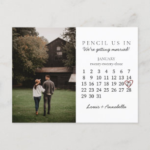 Carte Postale Enregistrer la date Calendrier Coeur Rose Jan 2023