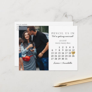 Carte Postale Enregistrer la date Calendrier Gold Heart août 202