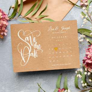 Carte Postale Enregistrer la date Calendrier Gold Heart Rustic K