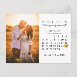 Carte Postale Enregistrer la date Calendrier moderne Gold Heart 