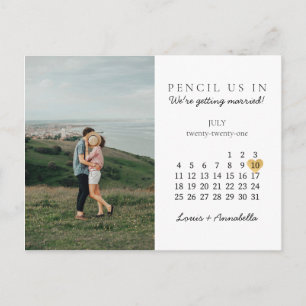 Carte Postale Enregistrer la date Calendrier moderne Gold Heart 