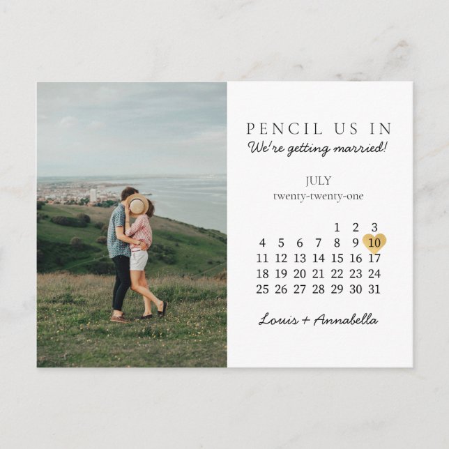 Carte Postale Enregistrer la date Calendrier moderne Gold Heart  (Devant)