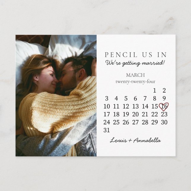 Carte Postale Enregistrer la date Calendrier Simple Coeur Mars 2 (Devant)