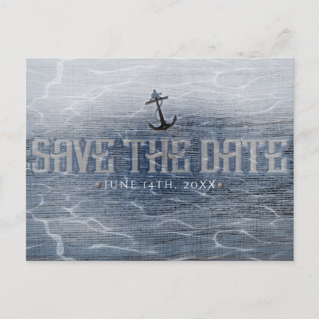 Carte Postale ENREGISTRER LA DATE Elegant Nautical Beach Fiançai (Devant)