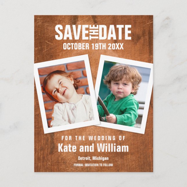 Carte Postale Enregistrer la date Enfance Photos Boho Bois Vinta (Devant)