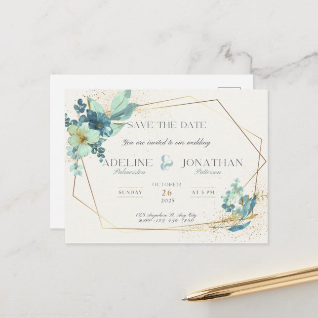 Carte Postale Enregistrer la date : Fête du Mariage (Devant/Arrière en situation)