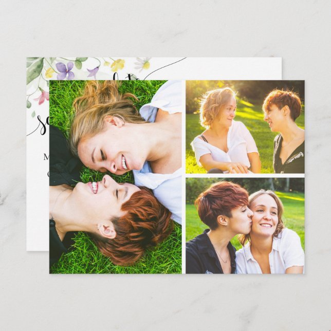 Carte Postale Enregistrer La Date Fleur sauvage D'Aquarelle 3-Ph (Devant / Derrière)