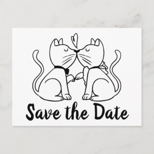 Carte Postale Enregistrer la date Mariage noir blanc chats Fian