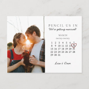 Carte Postale Enregistrer la date Mars 2020 Calendrier Coeur ros