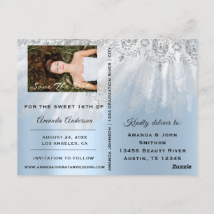 Carte Postale Enregistrer la date Photo Bleue Rose Douce 16e Fia
