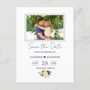 Carte Postale Enregistrer la date - Photo florale bleu bleu mari