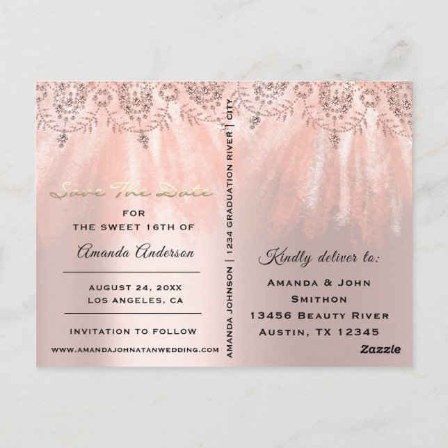 Carte Postale Enregistrer la date Photo Rose 16e 15e Baby Shower (Dos)