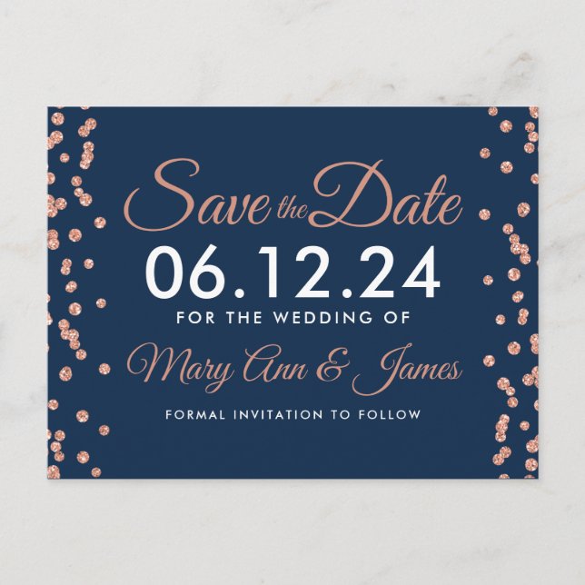 Carte Postale Enregistrer La Date Rose Parties scintillant Or Co (Devant)