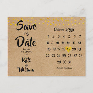 Carte Postale Enregistrer la date Rustic Gold Heart Calendrier B
