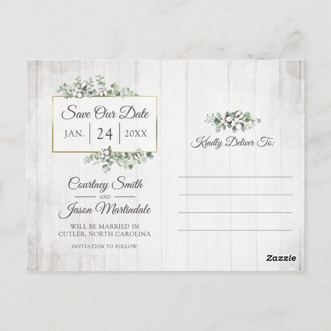 Carte Postale Enregistrer La Date Southern Cotton Mariage 3-Phot (Dos)