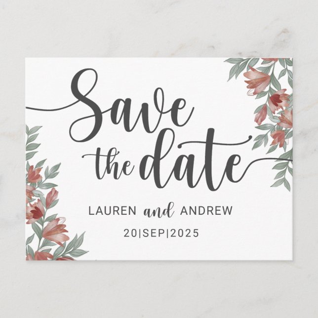 Carte Postale Enregistrer la date Terracotta Floral Mariage (Devant)