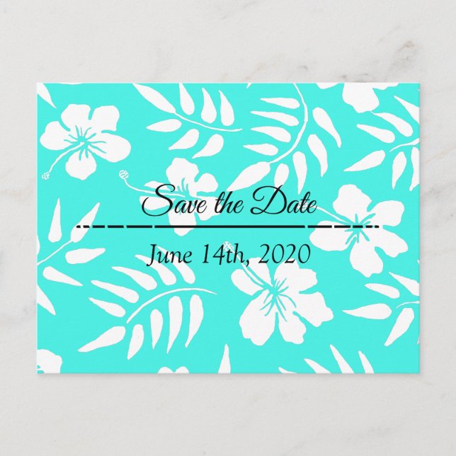 Carte Postale Enregistrer la date Turquoise Hibiscus Tropical Th (Devant)