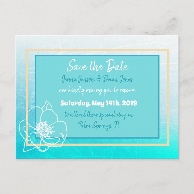 Carte Postale Enregistrer la date Turquoise Turquoise blanc Mari (Devant)