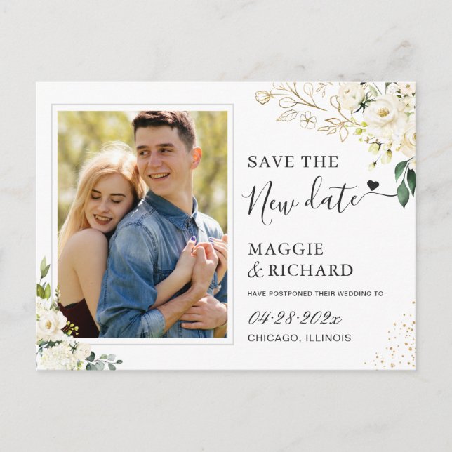 Carte Postale Enregistrer La Nouvelle Date Green White Floral Ph (Devant)