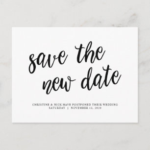 Carte Postale Enregistrer la nouvelle date, report Mariage, noir