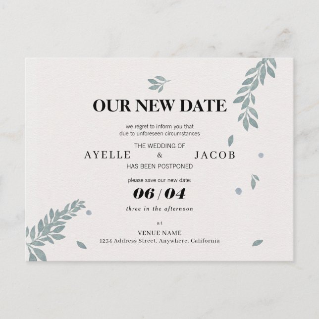 Carte Postale Enregistrer La Nouvelle Date Reprogrammée Mariage  (Devant)