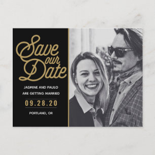 Carte Postale Enregistrer notre date Modern Script Mariage photo