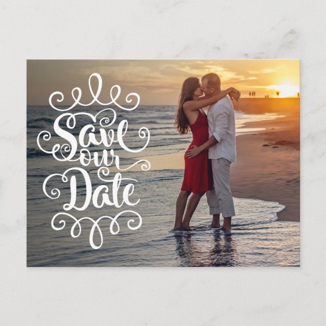Carte Postale Enregistrer notre Mariage de date | Script Ornat m (Devant)