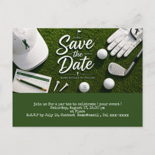 Carte Postale Enregistrez la date de golf avec une balle de golf