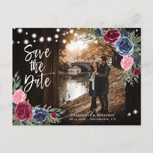 Carte Postale Enregistrez la date de votre mariage en photo Bois (Devant)