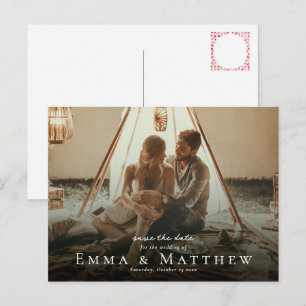 Carte Postale Enregistrez la date photo boho Carreaux rouges mar
