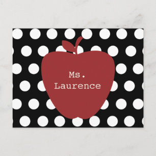 Carte Postale Enseignant Pomme Rouge et Poka Dot