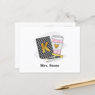 Carte Postale Enseignante de maternelle Cahier noir Café personn