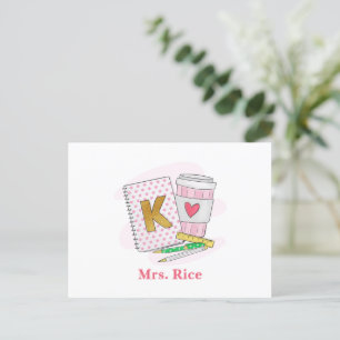 Carte Postale Enseignante de maternelle Livre Café Rose Point Pr