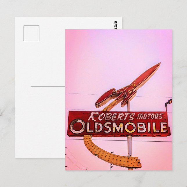 Carte Postale Enseigne au néon en bord de route (Devant / Derrière)