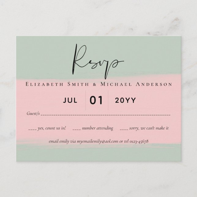 Carte Postale Ensemble de mariage écriture rose sauge abstraite  (Devant)