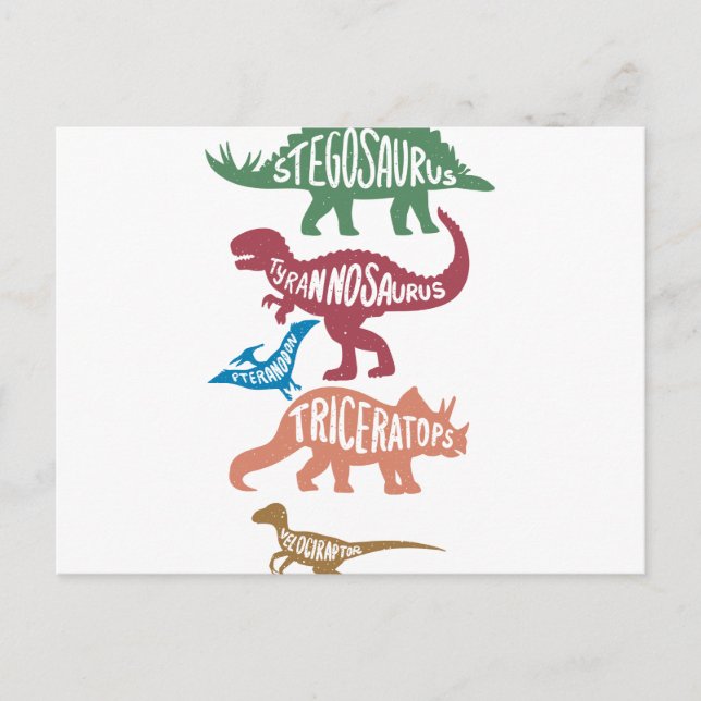 Carte Postale Ensemble de silhouettes de différents dinosaures (Devant)