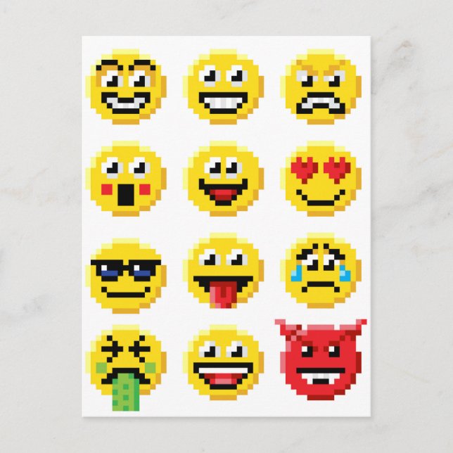 Carte Postale Ensemble Emoticon Pixel Art Emoji (Devant)
