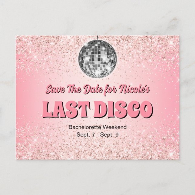 Carte Postale Enterrement de vie de jeune fille disco rétro rose (Devant)