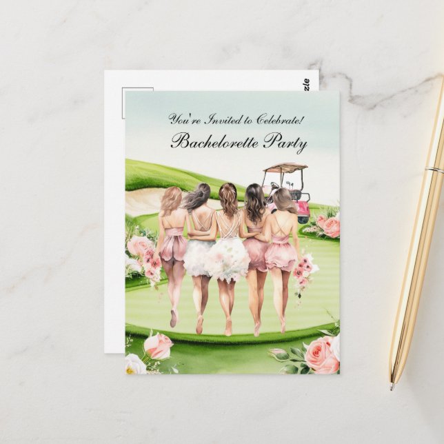 Carte Postale Enterrement de vie de jeune fille golf pour golfeu (Devant/Arrière en situation)