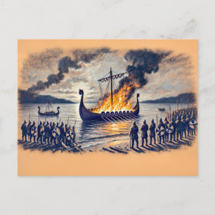 Carte Postale Enterrement Viking en Dessin à la Craie Pastel