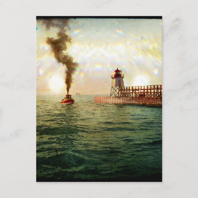 Carte Postale Entrée du port, Charlevoix, Michigan vers 1900 (Devant)