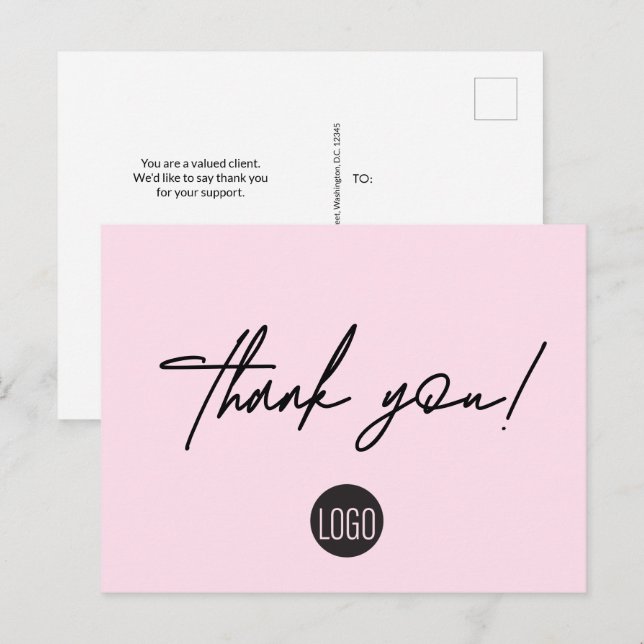Carte Postale Entreprise Rose Remerciement de la Clientèle Lettr (Devant / Derrière)