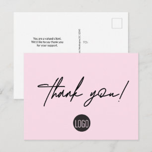Carte Postale Entreprise Rose Remerciement de la Clientèle Lettr