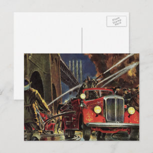 Carte Postale Entreprise Vintage, Pompiers Camions de Pompiers