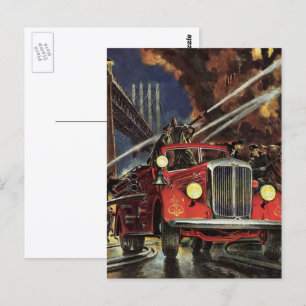Carte Postale Entreprise Vintage, Pompiers Véhicules de Pompiers