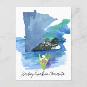 Carte Postale Envoi d'amour Minnesota Loon Lady Slipper Lake