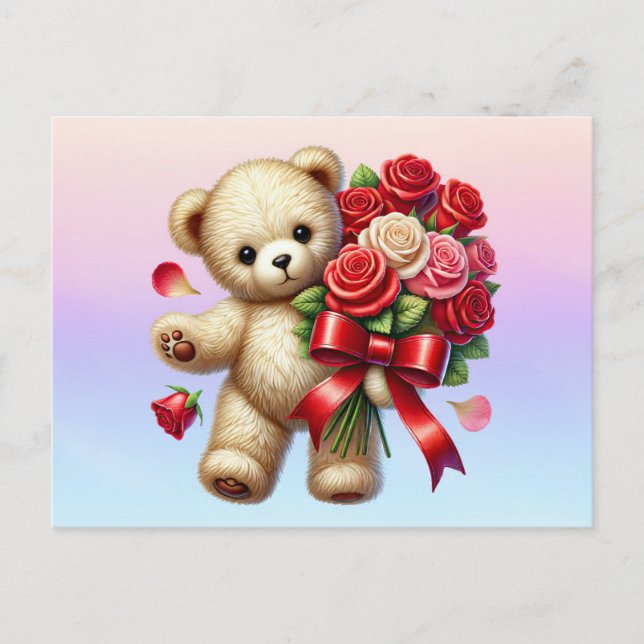Carte Postale Envoi de fleurs d'ours en peluche (Devant)
