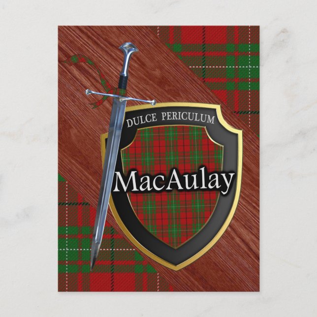 Carte Postale Épée et bouclier du tartan du clan MacAulay (Devant)