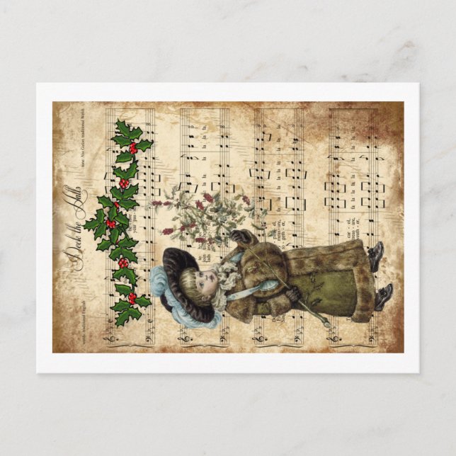 Carte Postale Ephemera Deck the Hall Christmas Carol Script (Devant)