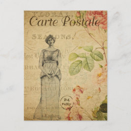 Carte Postale Ephemera Vintage Française Roses roses rose Floral